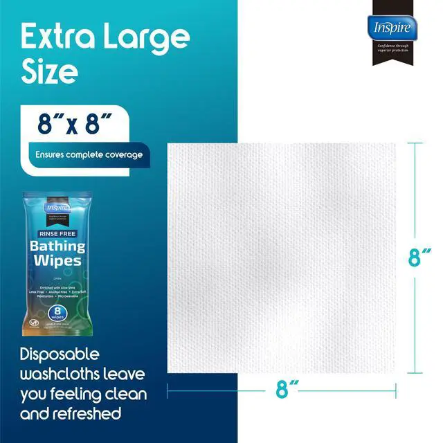 Alt view image 5 of 7 - Body Wipes for adults bathing rinse free | Adult Wash Cloths Extra Large, Bathing Wipes for Incontinence, 8"x 8" In (48 count)