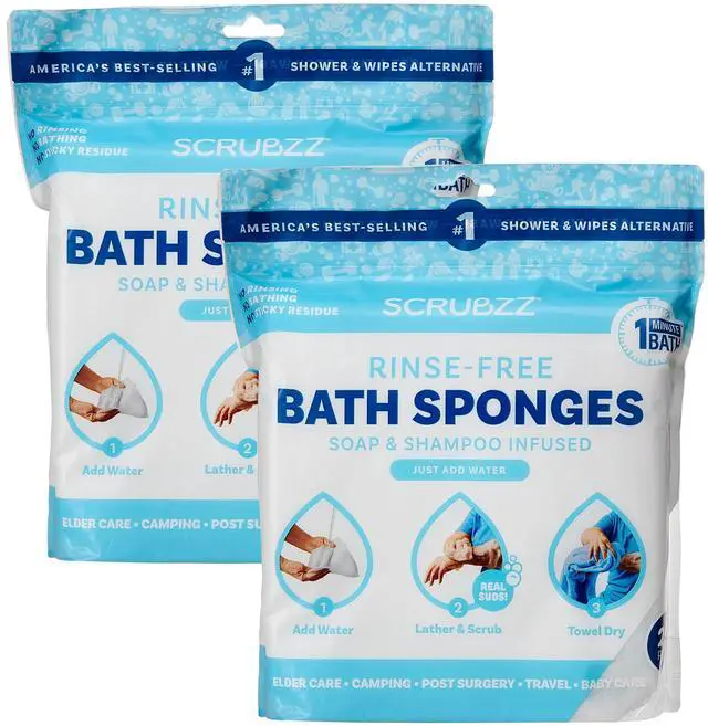 Main image of Disposable No Rinse Bathing Wipes - All-in-1 Single Use Shower Wipes, Simply Dampen, Lather, and Dry Without Shampoo or Rinsing (Unscented, 2-Pack)