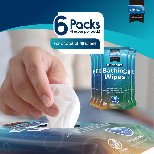 Alt view image 7 of 7 - Body Wipes for adults bathing rinse free | Adult Wash Cloths Extra Large, Bathing Wipes for Incontinence, 8"x 8" In (48 count)
