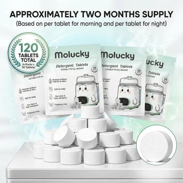 Alt view image 2 of 7 - Baby Bottle Washer Detergent Tablets - 120 Count, Natural Enzyme Cleaner for Milk Fat & Odors, Hard Water Non-Residue Formula, Compatible with Momcozy KleanPal Pro, Baby Brezza, and Grownsy Washers