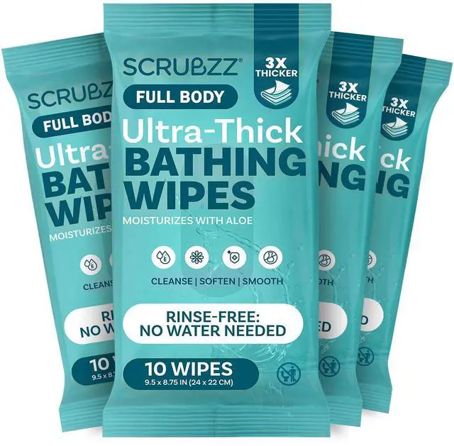 Main image of Extra Large Body Wipes for Adults Bathing No Rinse - 40 Ultra Thick Disposable Shower Wipes for Men, Women & Elderly - Great for Gym, Camping, Post Surgery