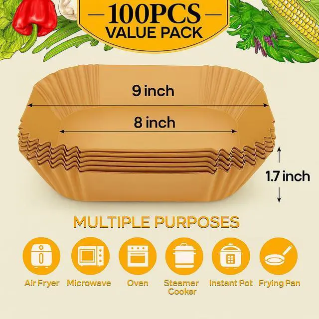 Alt view image 2 of 7 - Air Fryer Sheets Liners for Ninja AG301 Grill, AF141 Pro 4-in-1 & More, 9in Disposable Square Air Fryer Parchment Paper Filters for 5 to 8 Qt, Ninja Foodi Grill Accessories(Set of 100)
