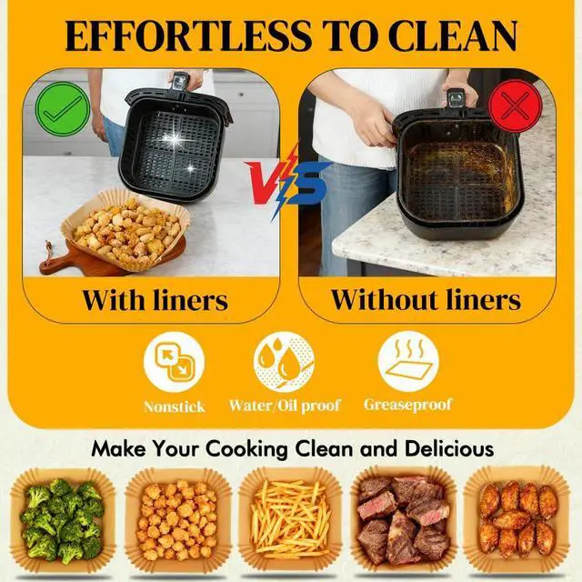 Alt view image 5 of 7 - Air Fryer Sheets Liners for Ninja AG301 Grill, AF141 Pro 4-in-1 & More, 9in Disposable Square Air Fryer Parchment Paper Filters for 5 to 8 Qt, Ninja Foodi Grill Accessories(Set of 100)