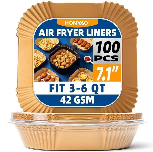 Main image of Air Fryer Paper Liners for 4 qt / 5 qt / 6 qt, Thickened Square Disposable Liner Compatible with Ninja/Chefman/Cosori/Instant Pot and other 4q-6qt Airfryer (8.3'' on Top)