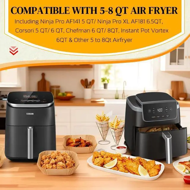 Alt view image 3 of 7 - Air Fryer Sheets Liners for Ninja AG301 Grill, AF141 Pro 4-in-1 & More, 9in Disposable Square Air Fryer Parchment Paper Filters for 5 to 8 Qt, Ninja Foodi Grill Accessories(Set of 100)