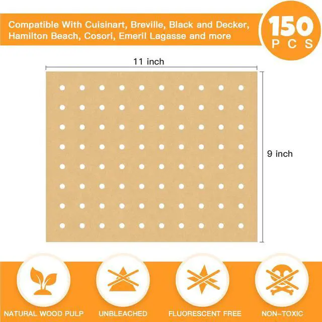Alt view image 2 of 7 - Air Fryer Disposable Parchment Paper Liners: 150pcs Airfryer Liners 9x11 Inch Perforated Rectangular Paper Sheets Basket Liner Accessories For Toaster Oven Xl Air Fryer