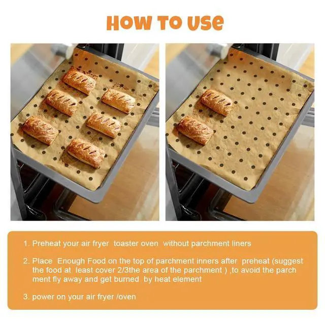 Alt view image 7 of 7 - Air Fryer Disposable Parchment Paper Liners: 150pcs Airfryer Liners 9x11 Inch Perforated Rectangular Paper Sheets Basket Liner Accessories For Toaster Oven Xl Air Fryer