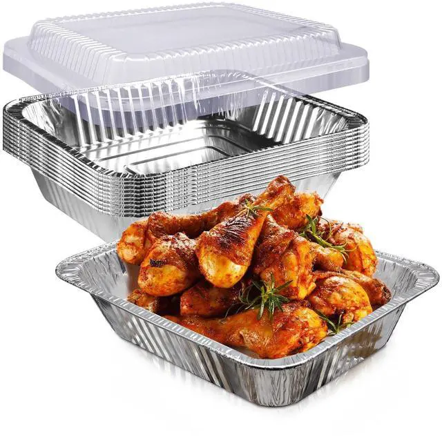 Main image of 9x13 Disposable Aluminum Foil Pans with Clear Lids (10 Pack), Durable Half Size Deep Extra Heavy Duty Food Containers for Baking, Cooking, Roasting, Heating or Steam Table