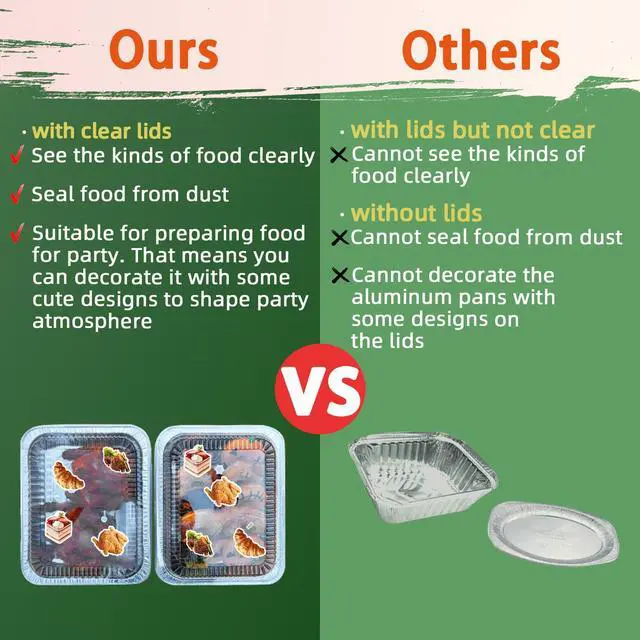 Alt view image 2 of 7 - 9x13 Disposable Aluminum Foil Pans with Clear Lids (10 Pack), Durable Half Size Deep Extra Heavy Duty Food Containers for Baking, Cooking, Roasting, Heating or Steam Table