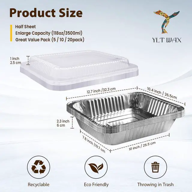 Alt view image 3 of 7 - 9x13 Disposable Aluminum Foil Pans with Clear Lids (10 Pack), Durable Half Size Deep Extra Heavy Duty Food Containers for Baking, Cooking, Roasting, Heating or Steam Table