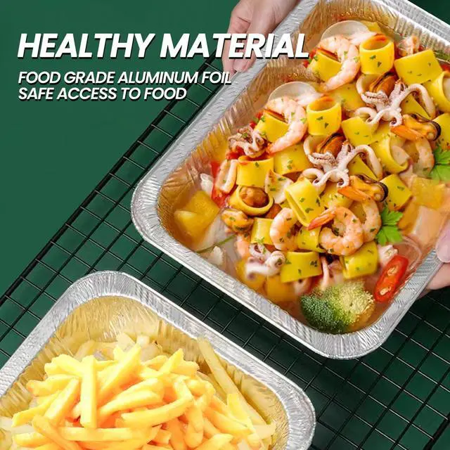 Alt view image 4 of 7 - 9x13 Disposable Aluminum Foil Pans with Clear Lids (10 Pack), Durable Half Size Deep Extra Heavy Duty Food Containers for Baking, Cooking, Roasting, Heating or Steam Table