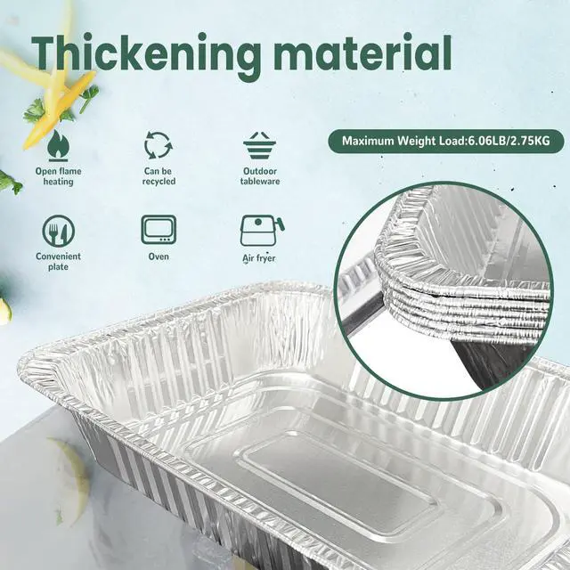 Alt view image 6 of 7 - 9x13 Disposable Aluminum Foil Pans with Clear Lids (10 Pack), Durable Half Size Deep Extra Heavy Duty Food Containers for Baking, Cooking, Roasting, Heating or Steam Table