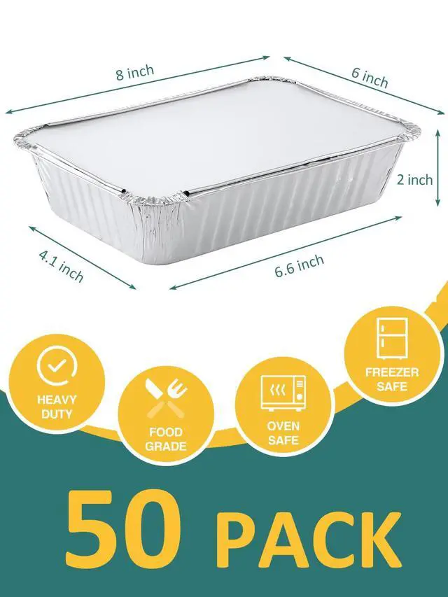 Alt view image 2 of 7 - 50 Pack 8x6 Disposable Aluminum Pans with Lids Aluminum-Foil-Pans-Tin-Foil-Baking-Pans-Tin-Trays-Food-To-Go-Containers-for-Meal-Prep-Cooking-Roasting-Heating-Takeout
