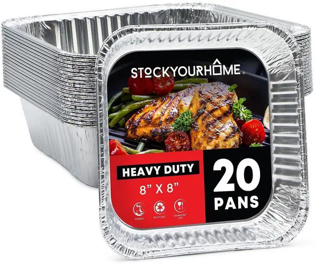 Main image of 8x8 Foil Pans (20 Pack) 8 Inch Square Aluminum Pans - Foil Pans - Disposable Food Containers Great for Baking Cake, Cooking, Heating, Storing, Prepping Food