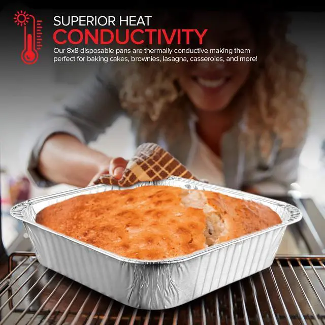 Alt view image 3 of 7 - 8x8 Foil Pans (20 Pack) 8 Inch Square Aluminum Pans - Foil Pans - Disposable Food Containers Great for Baking Cake, Cooking, Heating, Storing, Prepping Food