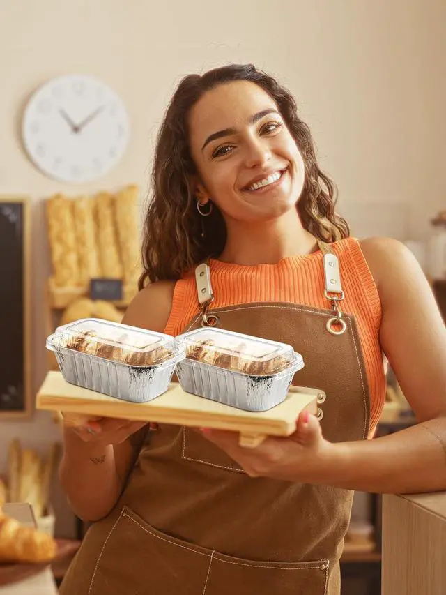 Alt view image 4 of 7 - 60 Pack 6x3.5x2 Disposable Aluminum Loaf Pans with Lids Small-Aluminum-Foil-Pans-Tin-Foil-Baking-Pans-Tin-Trays-Food-Containers-for-Baking-Cakes-Bread-Meat-Loaves