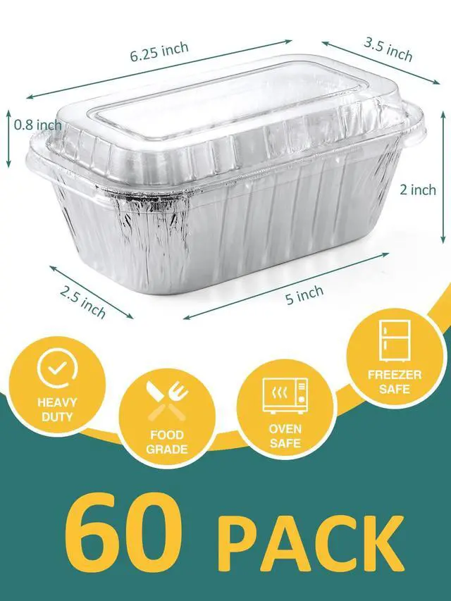 Alt view image 2 of 7 - 60 Pack 6x3.5x2 Disposable Aluminum Loaf Pans with Lids Small-Aluminum-Foil-Pans-Tin-Foil-Baking-Pans-Tin-Trays-Food-Containers-for-Baking-Cakes-Bread-Meat-Loaves