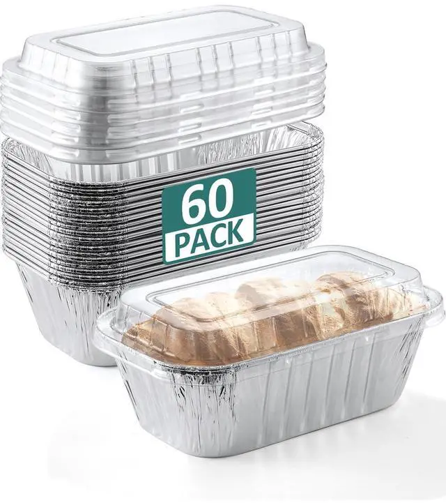 Main image of 60 Pack 6x3.5x2 Disposable Aluminum Loaf Pans with Lids Small-Aluminum-Foil-Pans-Tin-Foil-Baking-Pans-Tin-Trays-Food-Containers-for-Baking-Cakes-Bread-Meat-Loaves