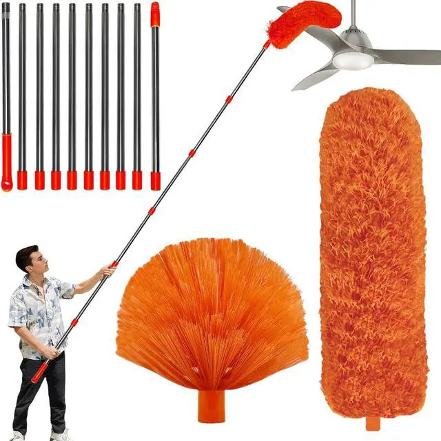 Main image of 20 Feet High Reach Duster Kit with 2-14 ft Extension Pole, Cobweb & Corner Brush Cleaning Duster Kit for Cleaning, Microfiber Feather Duster Cleaner with Washable Head for Ceiling Fan, Furniture, Home