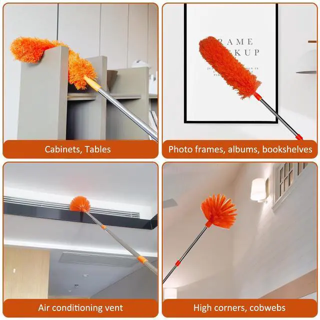 Alt view image 3 of 7 - 20 Feet High Reach Duster Kit with 2-14 ft Extension Pole, Cobweb & Corner Brush Cleaning Duster Kit for Cleaning, Microfiber Feather Duster Cleaner with Washable Head for Ceiling Fan, Furniture, Home