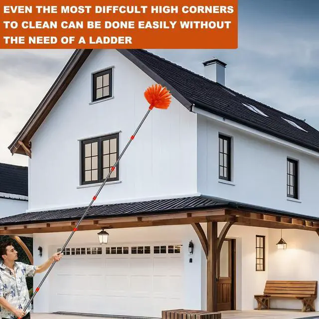 Alt view image 6 of 7 - 20 Feet High Reach Duster Kit with 2-14 ft Extension Pole, Cobweb & Corner Brush Cleaning Duster Kit for Cleaning, Microfiber Feather Duster Cleaner with Washable Head for Ceiling Fan, Furniture, Home