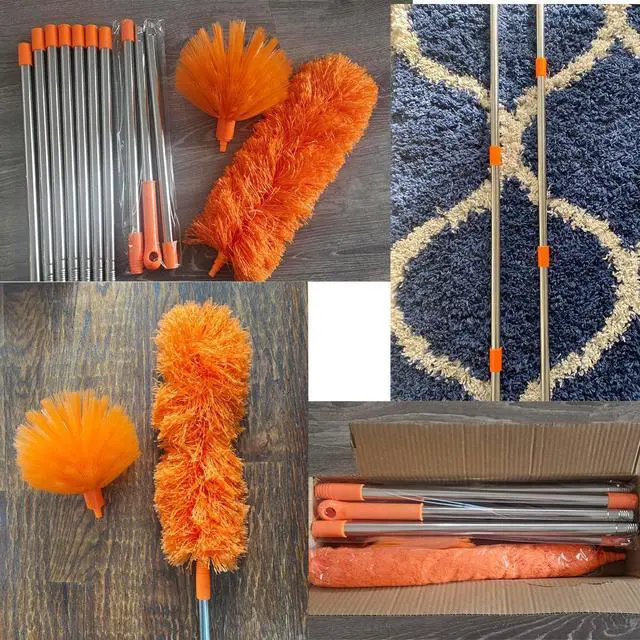 Alt view image 7 of 7 - 20 Feet High Reach Duster Kit with 2-14 ft Extension Pole, Cobweb & Corner Brush Cleaning Duster Kit for Cleaning, Microfiber Feather Duster Cleaner with Washable Head for Ceiling Fan, Furniture, Home