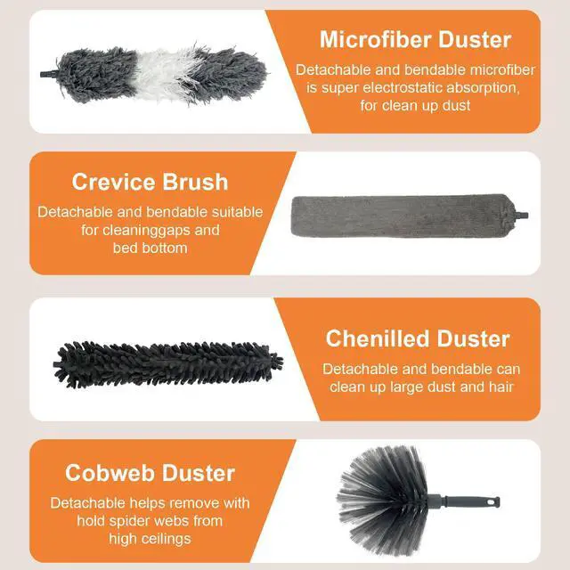 Alt view image 3 of 7 - 15 PCS Feather Dusters for Cleaning, Microfiber Duster with Extension Pole 100in, Extendable Duster for High Ceilings, Ceiling Fans, Baseboards, Blinds, Car Interior - Washable Reusable Dusting Tools