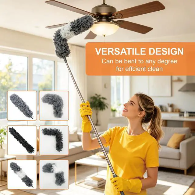 Alt view image 2 of 7 - 15 PCS Feather Dusters for Cleaning, Microfiber Duster with Extension Pole 100in, Extendable Duster for High Ceilings, Ceiling Fans, Baseboards, Blinds, Car Interior - Washable Reusable Dusting Tools