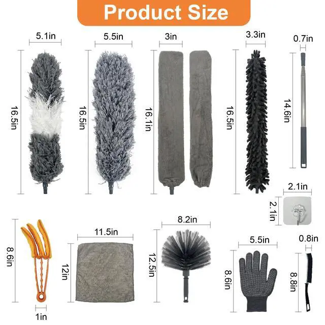 Alt view image 6 of 7 - 15 PCS Feather Dusters for Cleaning, Microfiber Duster with Extension Pole 100in, Extendable Duster for High Ceilings, Ceiling Fans, Baseboards, Blinds, Car Interior - Washable Reusable Dusting Tools