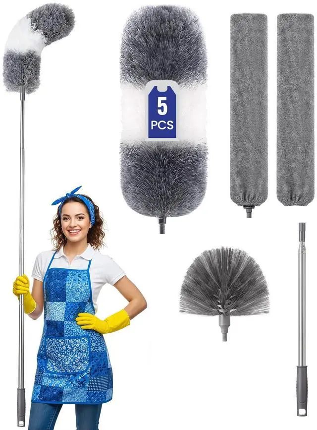 Main image of Extra-Long Dusters Kits with Extension Pole, Cobweb Duster, Microfiber Dusting Clothes for Gap, 5 in 1 Cleaning Tools with Extendable Long Handle, Blinds, High Ceilings and Fans, Cars and Furniture