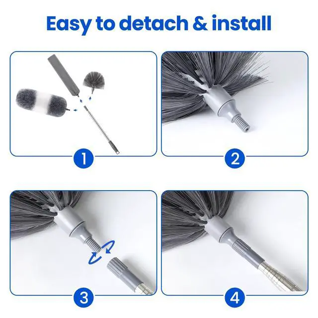 Alt view image 4 of 7 - Extra-Long Dusters Kits with Extension Pole, Cobweb Duster, Microfiber Dusting Clothes for Gap, 5 in 1 Cleaning Tools with Extendable Long Handle, Blinds, High Ceilings and Fans, Cars and Furniture