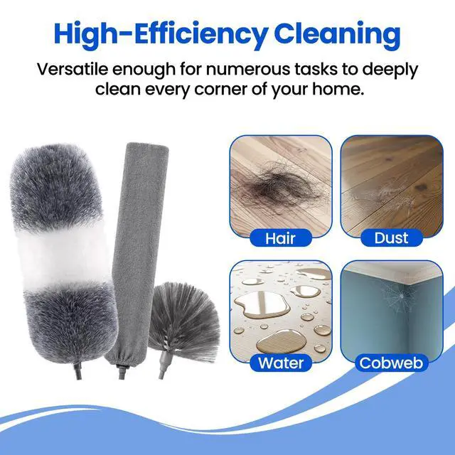 Alt view image 5 of 7 - Extra-Long Dusters Kits with Extension Pole, Cobweb Duster, Microfiber Dusting Clothes for Gap, 5 in 1 Cleaning Tools with Extendable Long Handle, Blinds, High Ceilings and Fans, Cars and Furniture