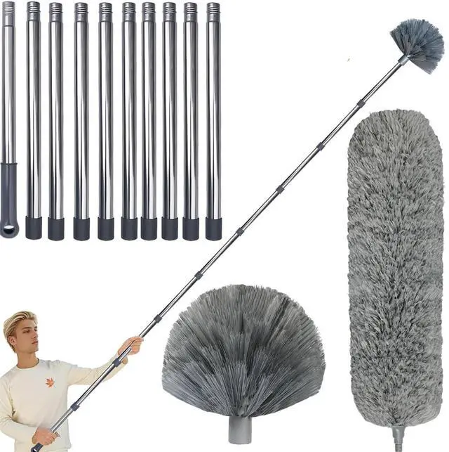 Main image of 20 Ft+ High Reach Cobweb Dusting Kit with 3-14 Ft Extension Pole/Spider Web Brush & Ceiling Duster Microfiber Feather Duster with Washable Head for Cleaning Ceiling Fan, Furniture, Home
