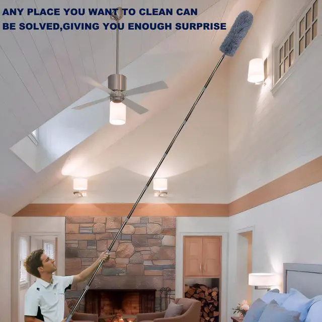 Alt view image 5 of 7 - 20 Ft+ High Reach Cobweb Dusting Kit with 3-14 Ft Extension Pole/Spider Web Brush & Ceiling Duster Microfiber Feather Duster with Washable Head for Cleaning Ceiling Fan, Furniture, Home
