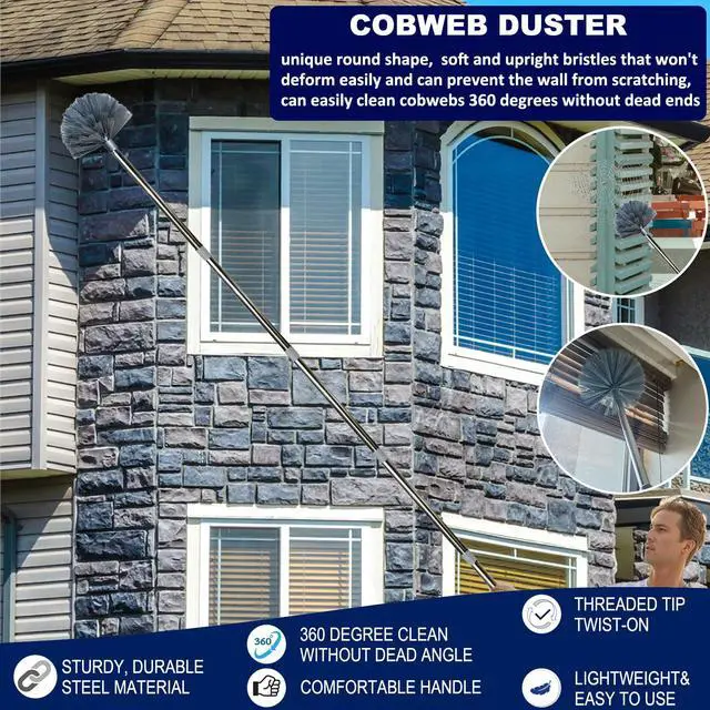 Alt view image 7 of 7 - 20 Ft+ High Reach Cobweb Dusting Kit with 3-14 Ft Extension Pole/Spider Web Brush & Ceiling Duster Microfiber Feather Duster with Washable Head for Cleaning Ceiling Fan, Furniture, Home