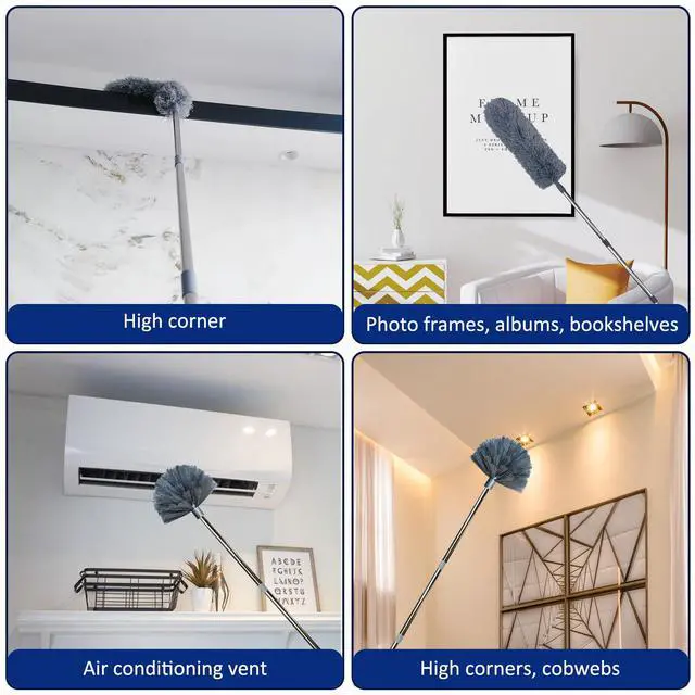 Alt view image 3 of 7 - 20 Ft+ High Reach Cobweb Dusting Kit with 3-14 Ft Extension Pole/Spider Web Brush & Ceiling Duster Microfiber Feather Duster with Washable Head for Cleaning Ceiling Fan, Furniture, Home
