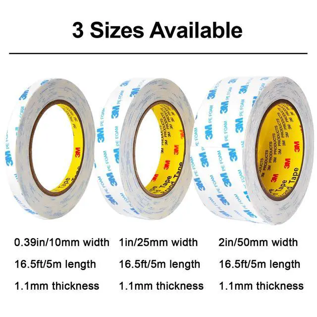 Alt view image 2 of 7 - 3M Double Sided Tape 1in x 16.5ft, Mounting Tape Heavy Duty, Removeable PE Foam Tape Strips, Strong Adhesive Tape Waterproof Free Damage for Paint Wall Picture Hanging Poster