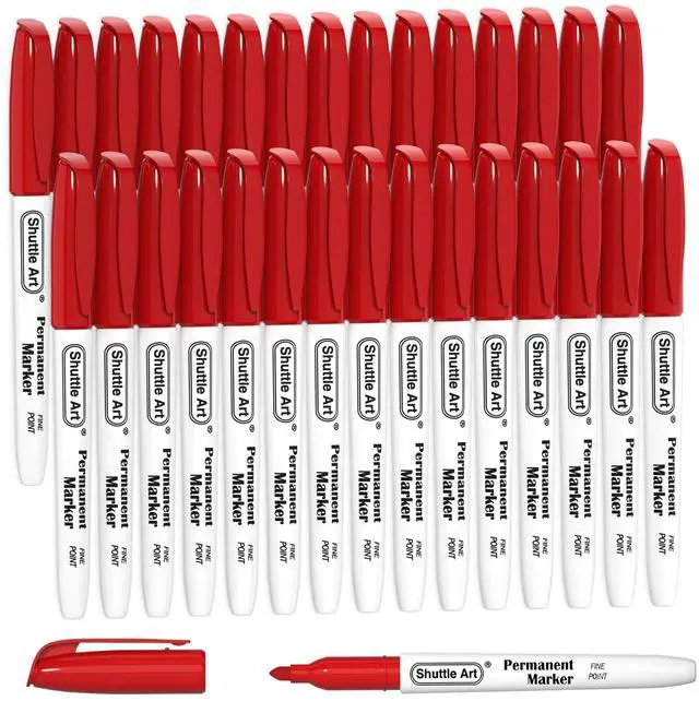 Main image of Permanent Markers, 30 Pack Red Permanent Marker set,Fine Point, Works on Plastic,Wood,Stone,Metal and Glass for Doodling, Marking