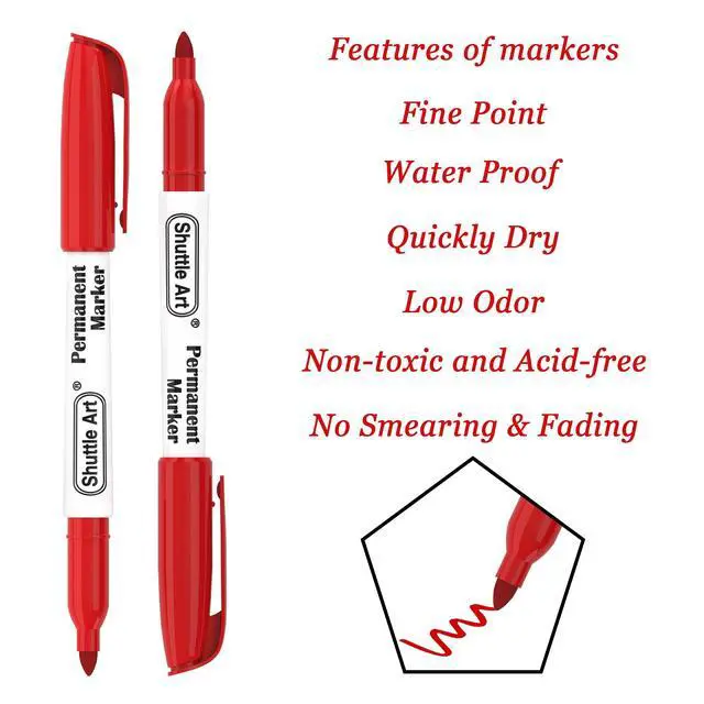 Alt view image 2 of 7 - Permanent Markers, 30 Pack Red Permanent Marker set,Fine Point, Works on Plastic,Wood,Stone,Metal and Glass for Doodling, Marking