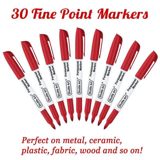 Alt view image 7 of 7 - Permanent Markers, 30 Pack Red Permanent Marker set,Fine Point, Works on Plastic,Wood,Stone,Metal and Glass for Doodling, Marking
