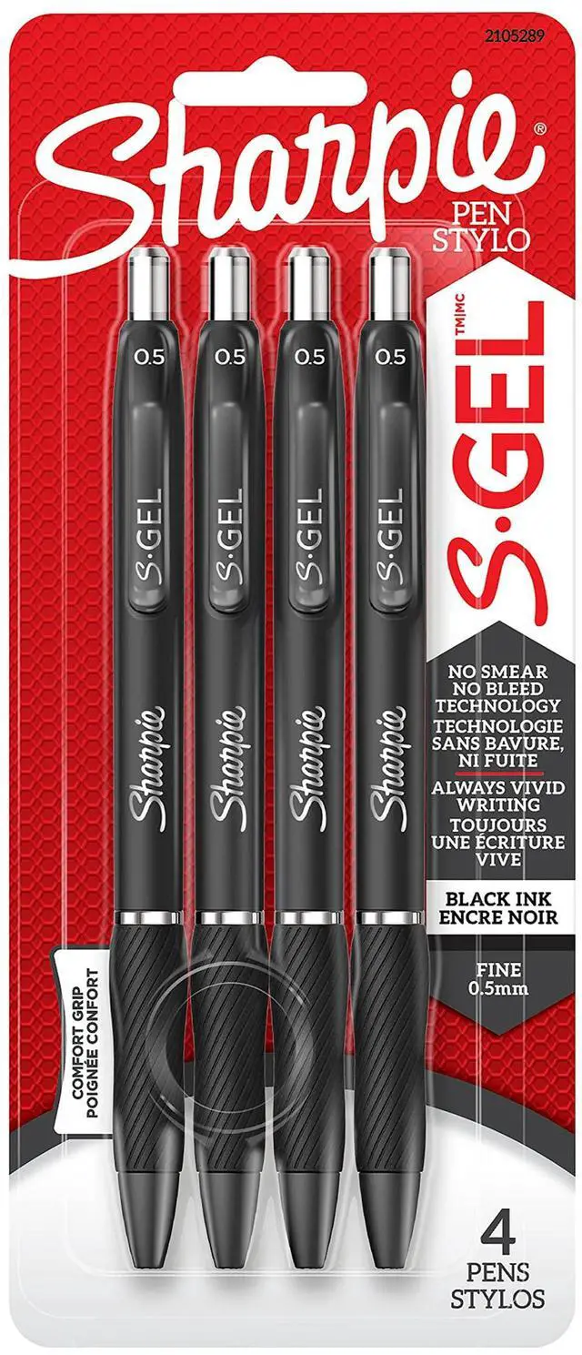 Main image of S-Gel, Gel Pens, Fine Point (0.5mm), Black Ink Gel Pen, 4 Count