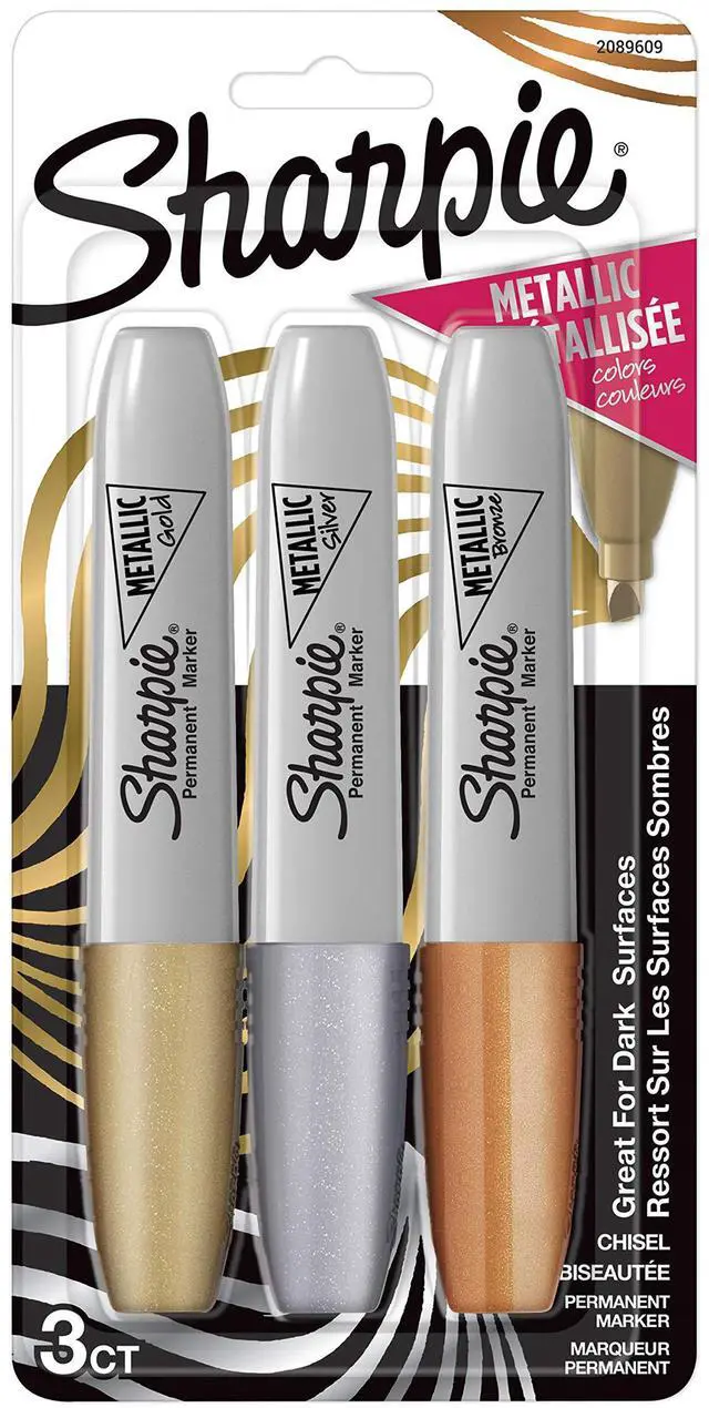 Main image of Metallic Permanent Markers, Chisel Tip, Assorted Colors, 3 Count