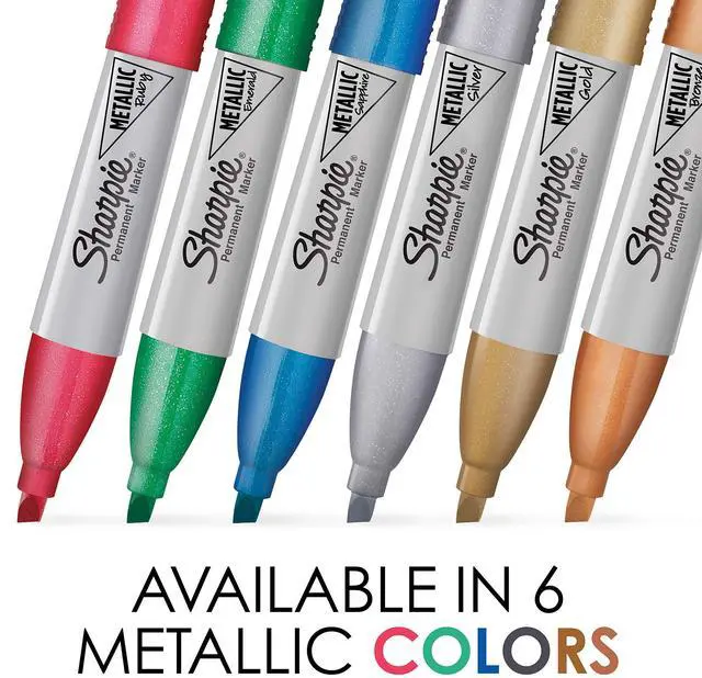 Alt view image 2 of 7 - Metallic Permanent Markers, Chisel Tip, Assorted Colors, 3 Count