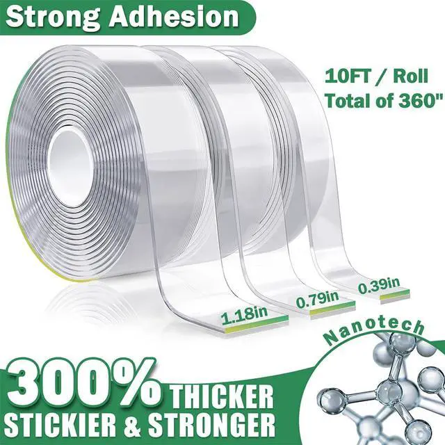 Alt view image 2 of 7 - 3 Rolls Double Sided Tape Heavy Duty - Total 30FT, Extra Strong Nano Tape Adhesive Strips Tape, Clear Mounting Tape Removable Two Sided Adhesive Tape for Walls, Posters, Rug, Picture Hanging