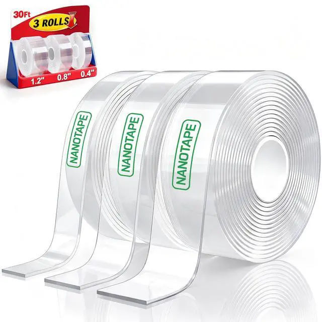 Main image of 3 Rolls Double Sided Tape Heavy Duty - Total 30FT, Extra Strong Nano Tape Adhesive Strips Tape, Clear Mounting Tape Removable Two Sided Adhesive Tape for Walls, Posters, Rug, Picture Hanging