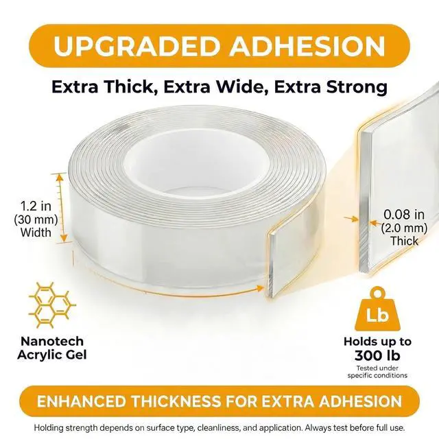 Alt view image 2 of 7 - Double Sided Tape Heavy Duty, Clear Mounting Tape Nano Double Sided Adhesive Tape,Picture Hanging Adhesive Strips (9.85FT)