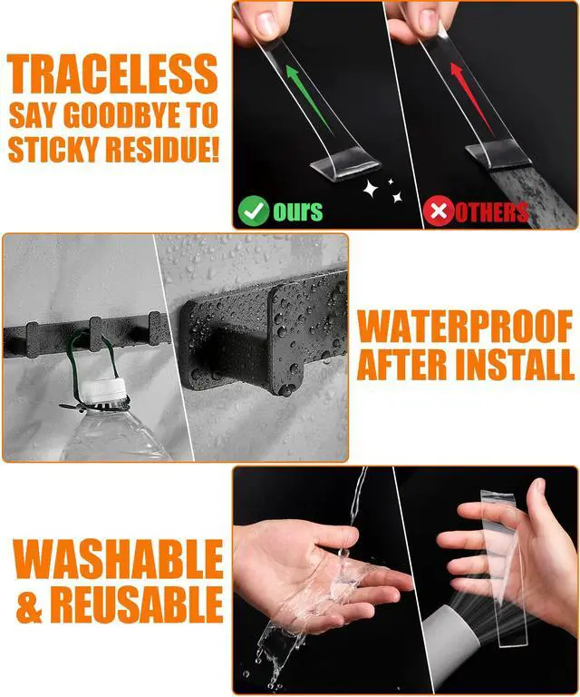 Alt view image 7 of 7 - Double Sided Tape Heavy Duty (2 Rolls, 20 Feet) - Removable Waterproof Nano Mounting Tape, 1.2" & 0.8" Width for Picture Hanging, Wall Decor, Posters, Carpets, Rugs - Indoor & Outdoor Use