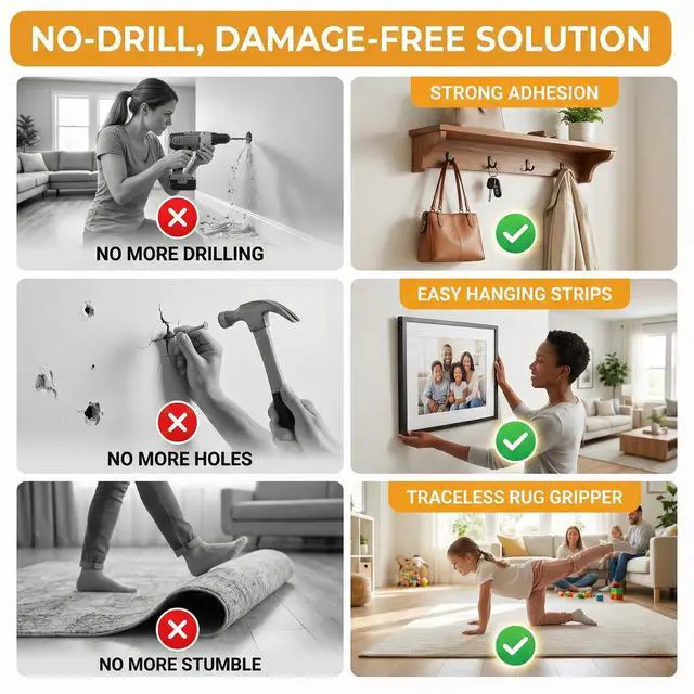 Alt view image 5 of 7 - Double Sided Tape Heavy Duty, Clear Mounting Tape Nano Double Sided Adhesive Tape,Picture Hanging Adhesive Strips (9.85FT)
