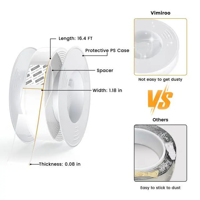 Alt view image 2 of 7 - Double Sided Tape Heavy Duty, 16.4FT Nano Tape, Extra Large Clear Mounting Tape, Removable Traceless Adhesive Tape, Strong Grip for Picture Hanging, Posters, Carpet, Wall Decor