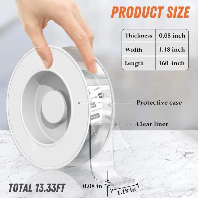 Alt view image 2 of 6 - Extra Large Double Sided Tape Heavy Duty Removable 1.18 Inch x 160 Inch, Clear & Tough Nano Tape, Multipurpose Mounting Tape Picture Hanging Strips Adhesive for Poster Carpet